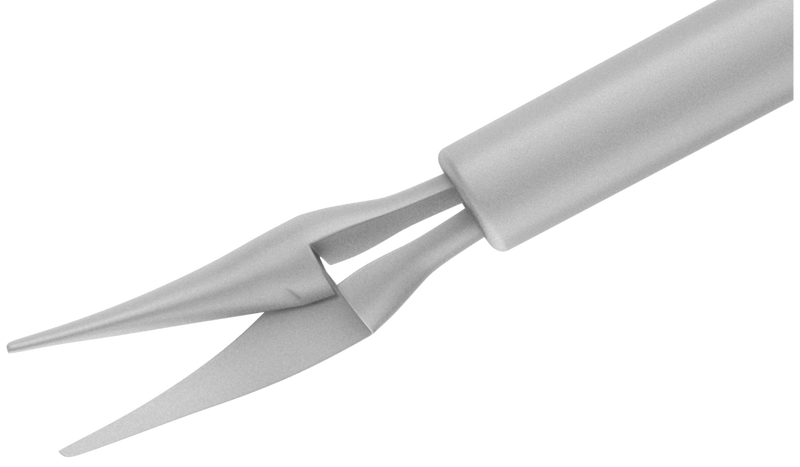 360R 12-209-23H Curved Subretinal Scissors, Attached to a Universal Handle, with RUMEX Flushing System, 23 Ga